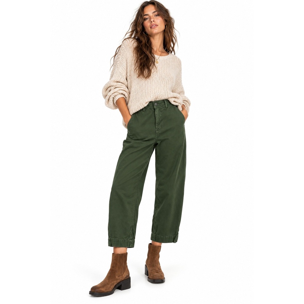 Free People We‎ The Free Barrel Leg Utility Pants Green High Rise Size 25